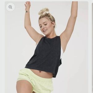 Aerie Offline muscle top XS oversized black washed yoga hiking beach gym